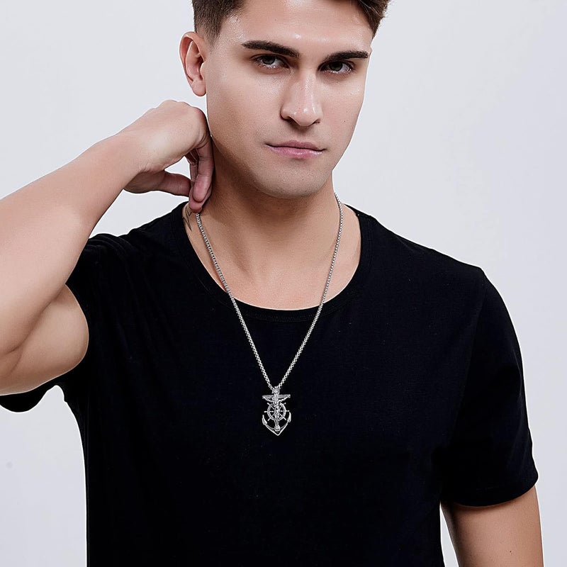 YA MI Mens Necklace, Anchor Pendant for Men Boys, 18K Gold Plated 316L Stainless Steel Jewelry Gifts for Father's Day - Image 4